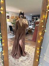 Load image into Gallery viewer, Daydream in deep brown crinkly cotton dress small-xl ready to ship (reversible)