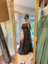 Load image into Gallery viewer, Sale new dark charcoal brown show off those shoulders dress sheer