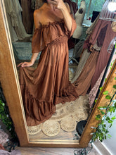 Load image into Gallery viewer, show off those shouiders brown dress (sheer) ready to ship