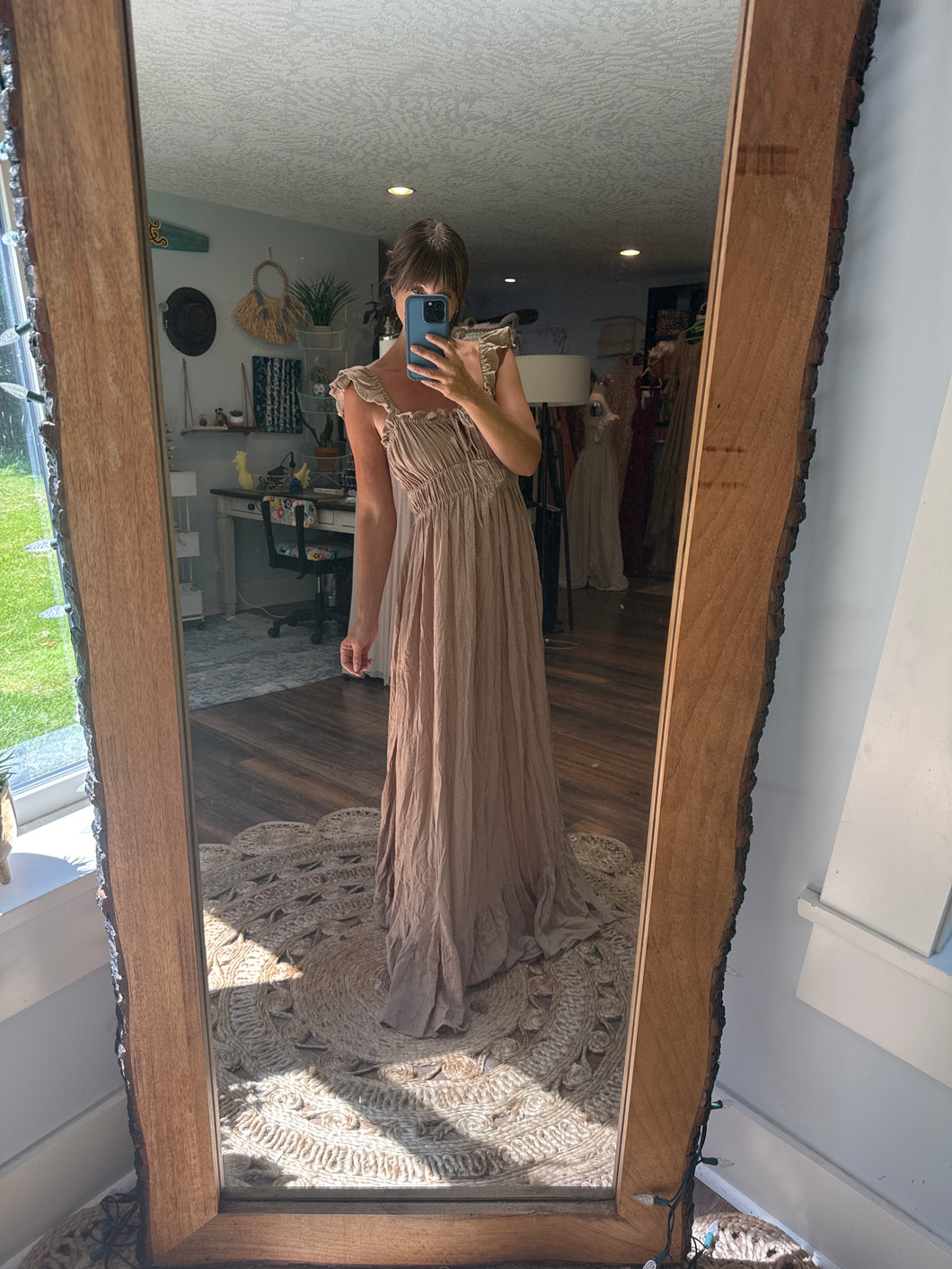 Ready to ship Always and Forever dress tan brown linen cotton