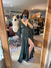 Load image into Gallery viewer, Hand dyed dark green dreams dress maxi length ready to ship sale