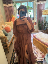 Load image into Gallery viewer, Dark brown crinkle you glow girl tiered version ready to ship dress