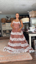 Load image into Gallery viewer, New rose brown crinkle ruffle tier dress ready to ship
