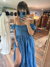 Load image into Gallery viewer, (Two dress deal) show off those shoulders light ivory  with Ready to ship soft denim Rapture dress - sale