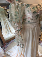 Load image into Gallery viewer, Sample sale ready to ship two piece embroidered corset top and cream ivory skirt linen cotton