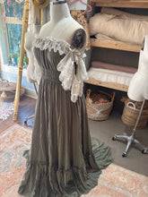 Load image into Gallery viewer, New style linen, cotton, lace chiffon mix ready to ship olive sale dress