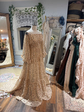 Load image into Gallery viewer, Ready to ship beige floral crinkle ruffle me open dress