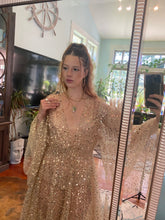 Load image into Gallery viewer, Mega sale golden glitter gown sheer ready to ship