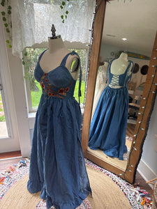 Ready to ship denim corset dress fitting larger busts with embroidery embellishments sale