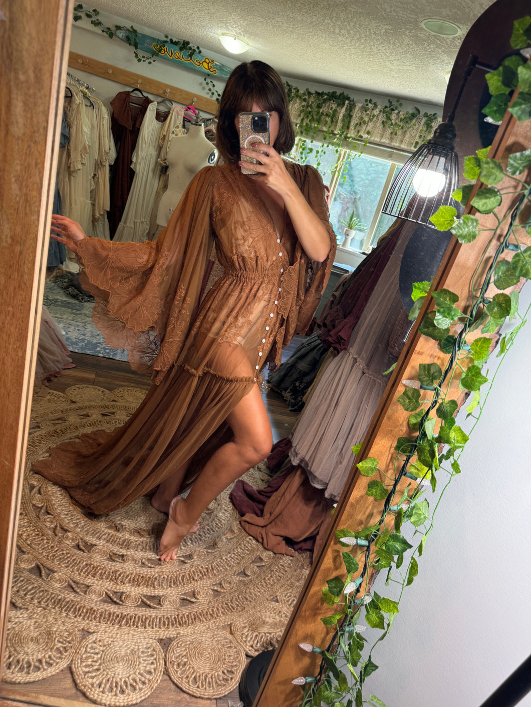 Ready to ship brown lace bloom where you are robe/dress