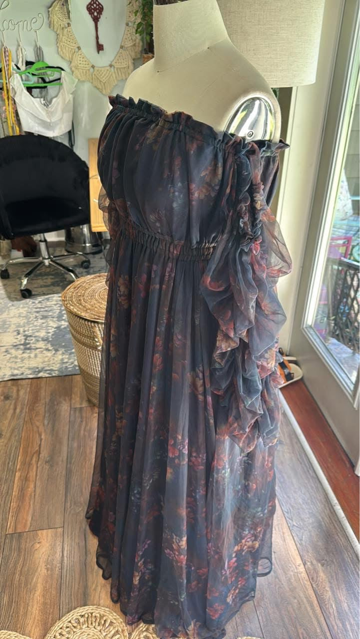 Ready to ship navy floral dress lined in navy