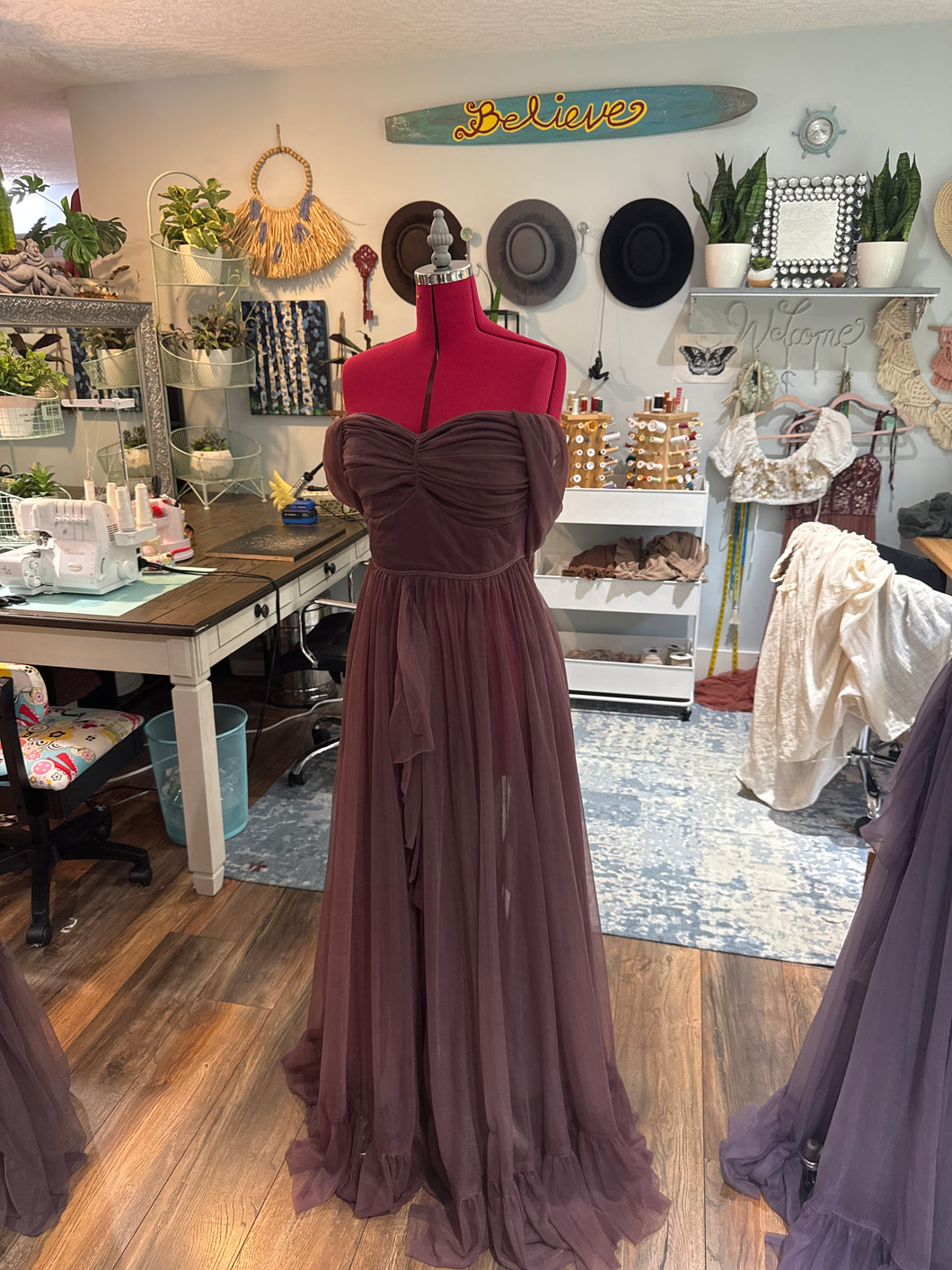 Ready to ship lovebird hand dyed rusty brown dress