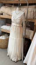 Load image into Gallery viewer, Sample sale new concept dress ivory and off white lace mixed with antique lace trims (high neck) corset