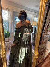 Load image into Gallery viewer, You glow girl soft silky matte satin olive two piece with embroidery top Daisy ready to ship sale