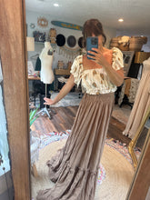 Load image into Gallery viewer, Tan brown skirt with embroidered mystical wonders top ready to ship