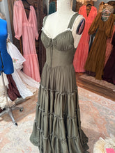 Load image into Gallery viewer, Preorder aprox 6-8 week satin matte olive rosette dress no floral  and sleeveless