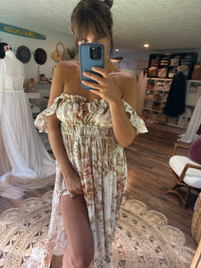 Preorder allow 6-8 week -Always and Forever dress in large floral golden crinkle