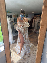Load image into Gallery viewer, Ready to ship Kismet two piece dress in large golden vintage print crinkle fabric
