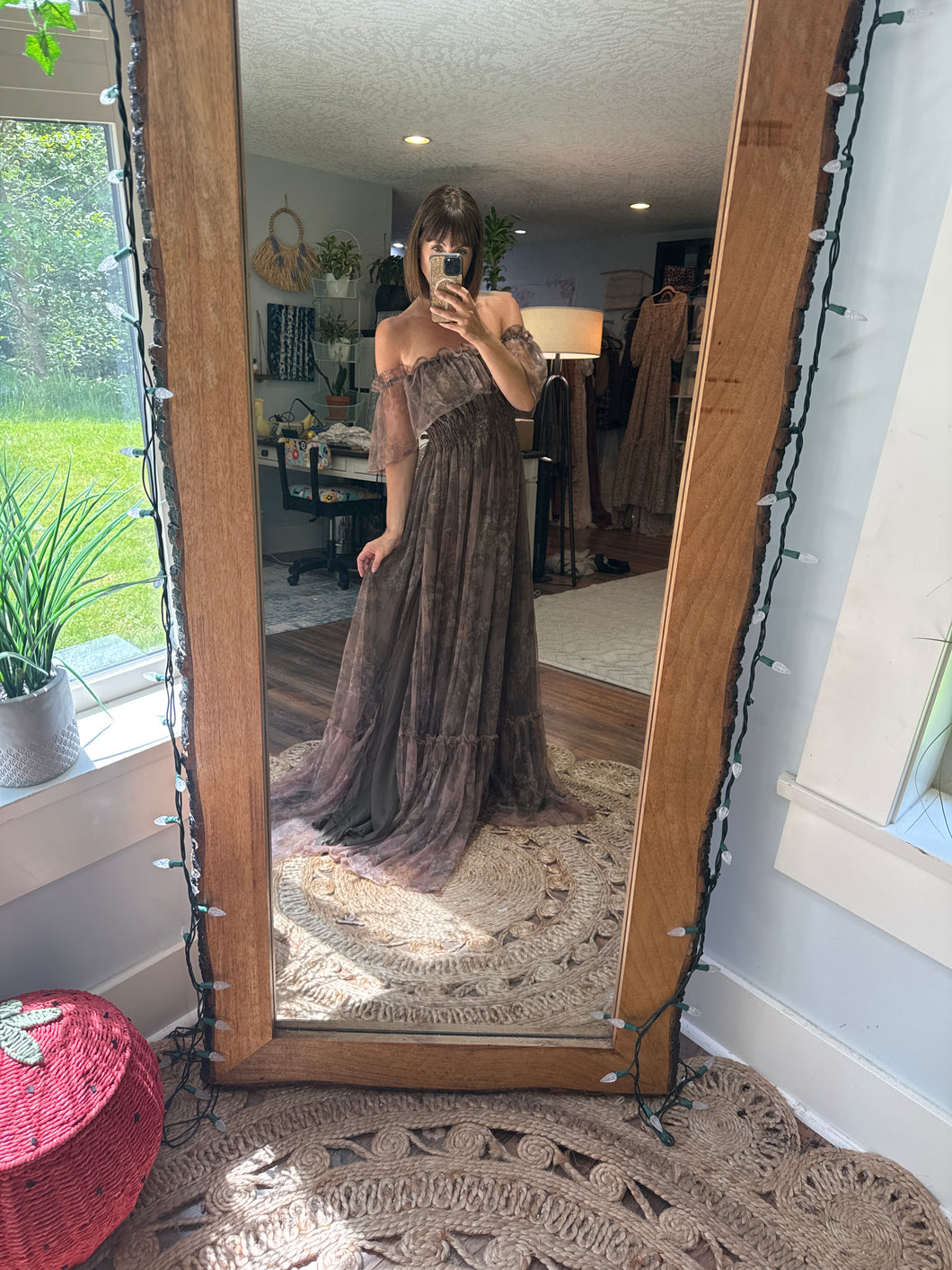 (Peonies) Show off those shoulders dress ready to ship