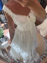 Load image into Gallery viewer, Sale! Ready to ship sale rosette off white matte satin with tulle overskirt