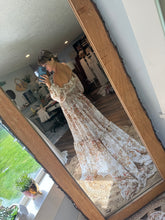 Load image into Gallery viewer, Ready to ship Kismet two piece dress in large golden vintage print crinkle fabric