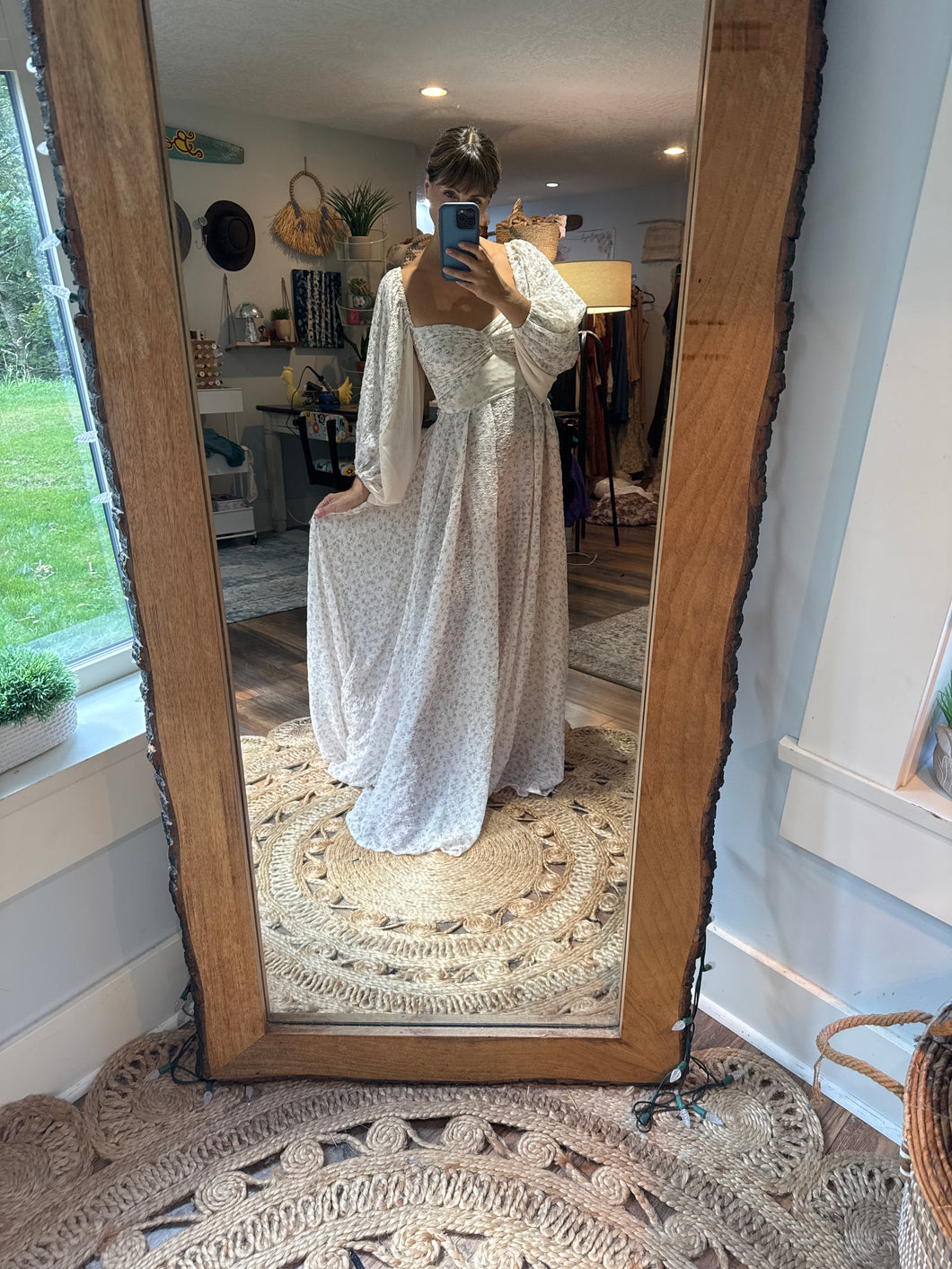 Ready to ship A New Day dress in light blush floral off white crinkle