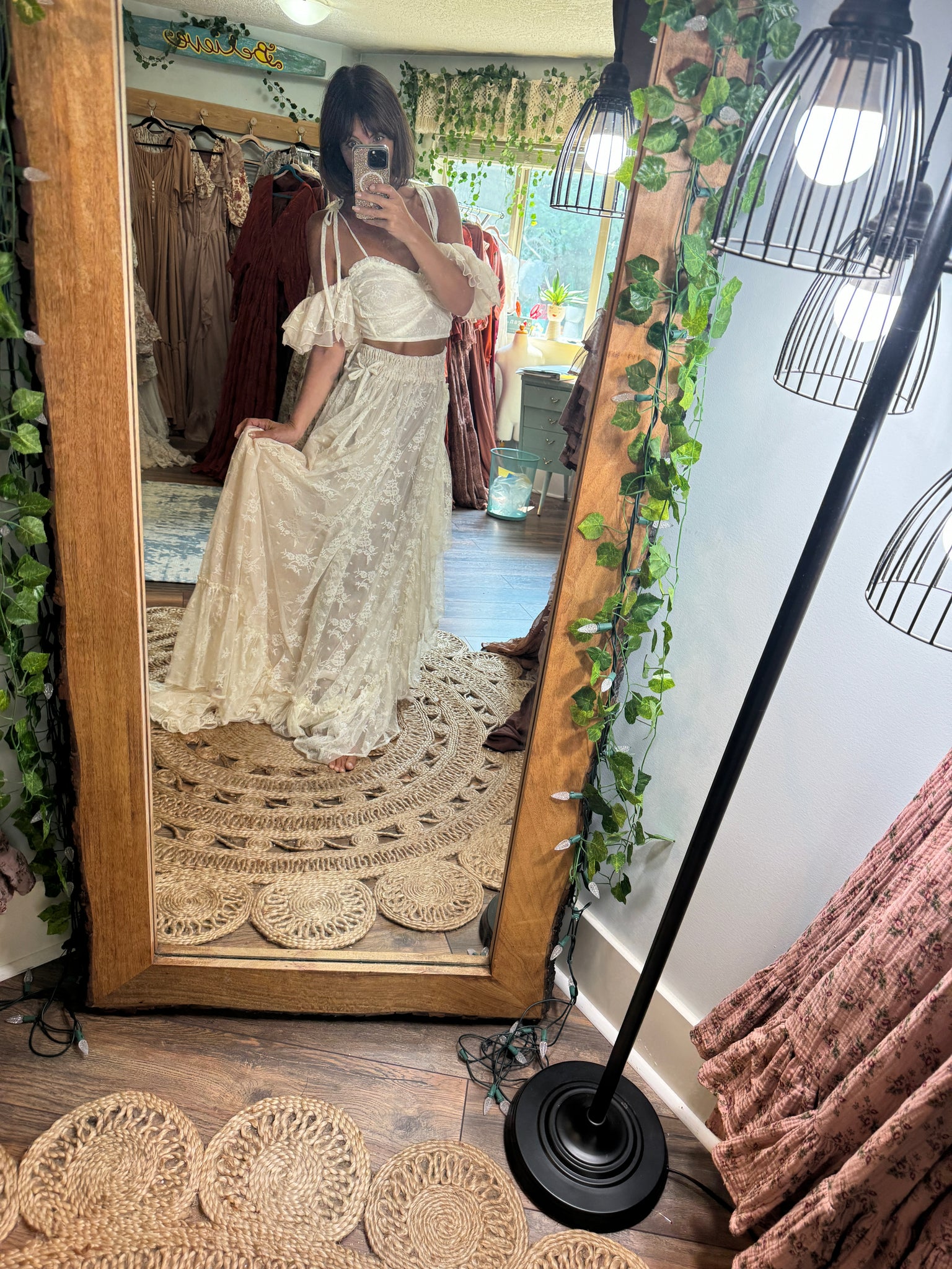ivory lace two piece dress Ivory Lace Two Piece A-Line Wedding Dress with Chiffon Skirt