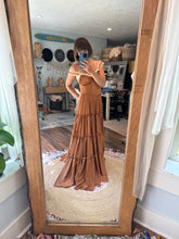 Load image into Gallery viewer, Ready to ship sale copper brown satin matte rosette dress