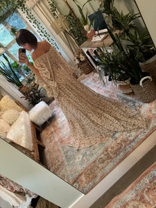 Preorder allow 6-8 weeks crinkle beige ivory floral ruffle me open reclamation dress