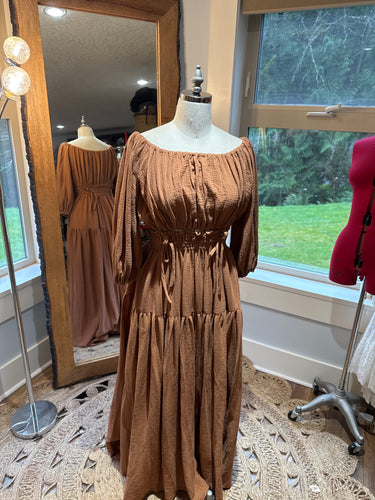 Ready To ship on sale brown two-piece dress cotton