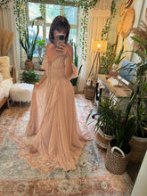 Load image into Gallery viewer, Ready to ship two dress deal random stuff- thick cotton long sleeve hearts maxi length with peach chiffon poetry