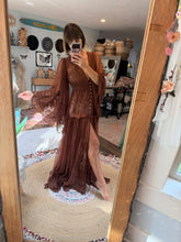 Load image into Gallery viewer, Ready to ship deep brown lace bloom dress/robe includes bodysuit