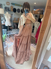Load image into Gallery viewer, Rosette dress cotton one if a kind tan brown with sleeves