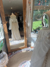 Load image into Gallery viewer, Ready to ship one of a kind Glory Dress in off white and ivory linen cotton/chiffon/vintage lace and embroidery