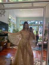 Load image into Gallery viewer, Mega sale golden glitter gown sheer ready to ship