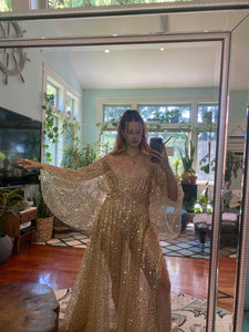 Mega sale golden glitter gown sheer ready to ship