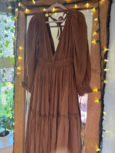 Load image into Gallery viewer, Daydream in deep brown crinkly cotton dress small-xl ready to ship (reversible)