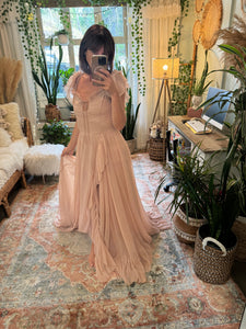 Ready to ship two dress deal random stuff- thick cotton long sleeve hearts maxi length with peach chiffon poetry