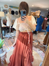 Load image into Gallery viewer, Mix and match floral crinkle one of a kind top and rust poetry skirt