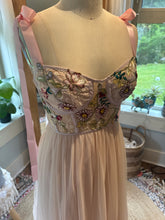Load image into Gallery viewer, Ready to ship sale two dress deal Sonoma brown hand dye with hey babe with floral embellishments hand dyed blush