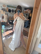 Load image into Gallery viewer, One of a kind Beachy Goddess off white dress with lace - open front style with padding in bust sale ready to ship
