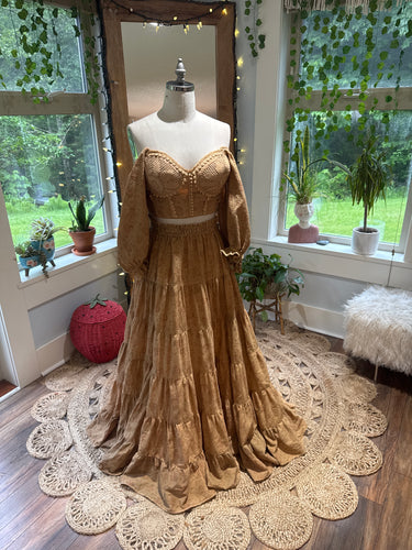 Preorder one of a kind  mustard two piece corset dress hand dyed