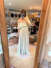 Load image into Gallery viewer, Ready to ship spring sale light blue show off those shoulders hand dye dress
