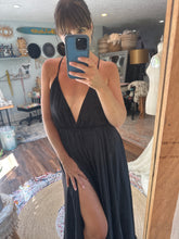 Load image into Gallery viewer, Gratitude dress in black matte satin on sale ready to ship