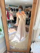Load image into Gallery viewer, Two dress deal A new day dress in beige and One of a kind hand dyed pink love bird dress with antique lace trims ready to ship