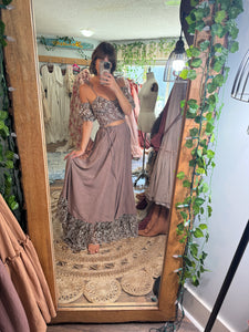 Ready to ship on sale slight dye flaw brown lace hand dyed two piece dress (style y)