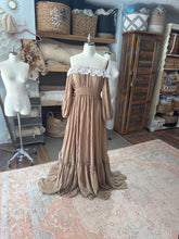 Load image into Gallery viewer, Ruffle me right up fits small -2x tan brown with lace ruffle ready to ship sale