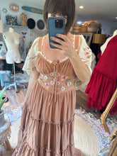 Load image into Gallery viewer, Rosette dress cotton one if a kind tan brown with sleeves