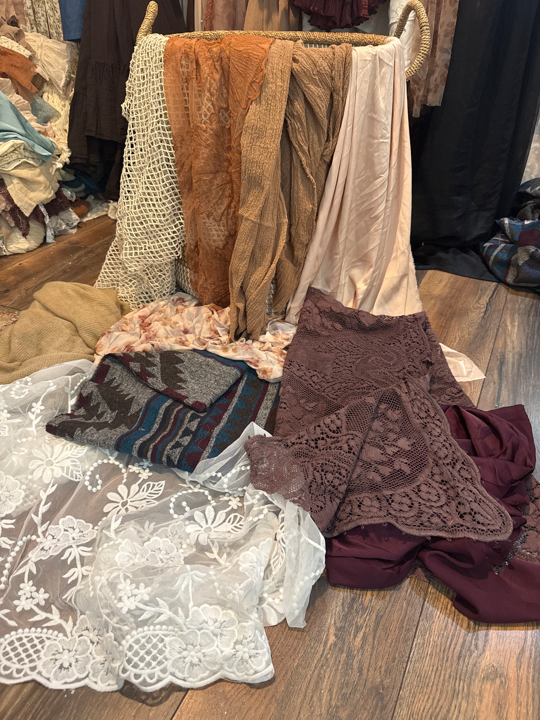 ) (Package h)ready to ship Box of fabric remnants perfect for baby layering (photo prop)