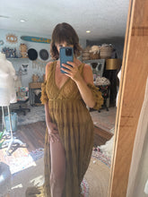Load image into Gallery viewer, Mustard chiffon sheer blessed dress sale ready to ship includes bodysuit